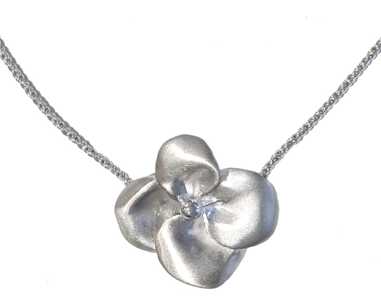 Large Pansy Pendant Sterling Silver Necklace
