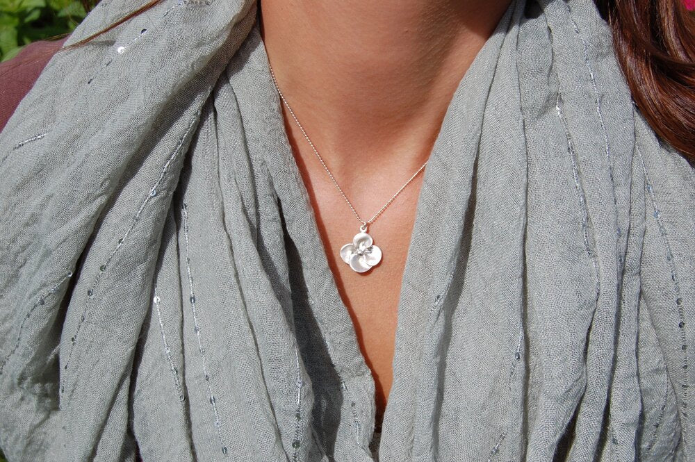 Small Pansy Pendant Sterling Silver Necklace