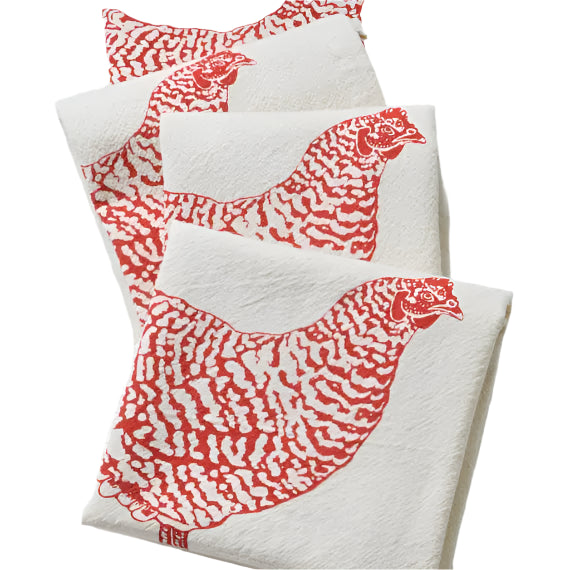 Set of 4 Organic Cotton Chicken Napkins 100% cotton Red Hen Print