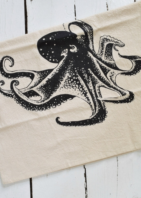 Octopus Hand Screen-Printed 100% Organic Cotton Tea Towels