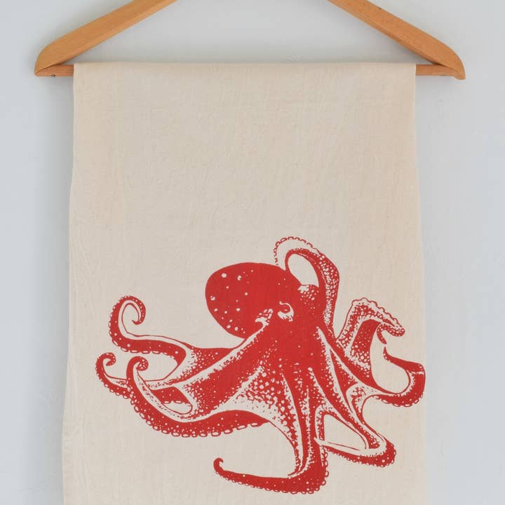 Octopus Hand Screen-Printed 100% Organic Cotton Tea Towels