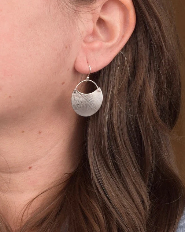 Turning Leaf Crescent Earrings - Sterling Silver