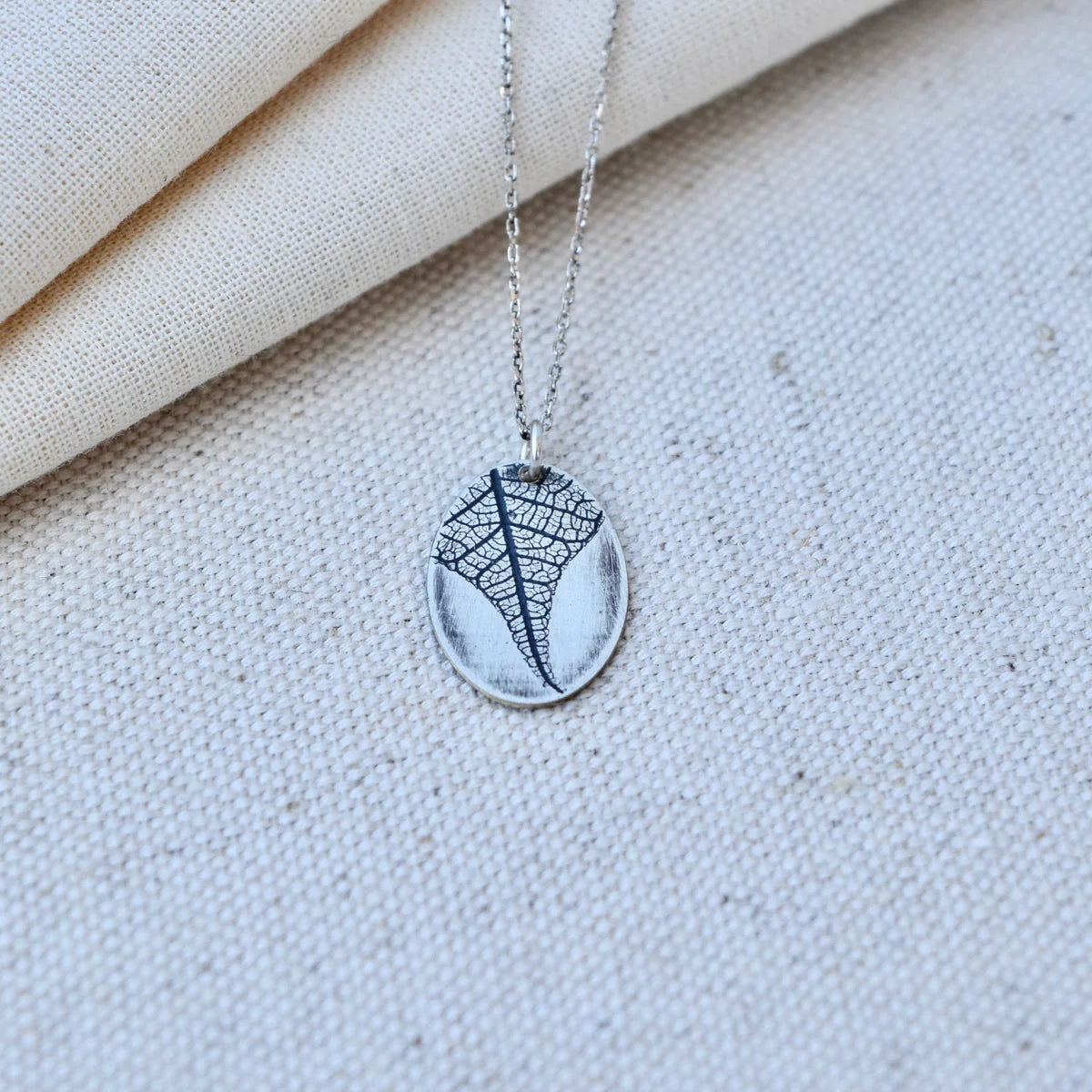 Leaf Charm Necklace Sterling Silver Small