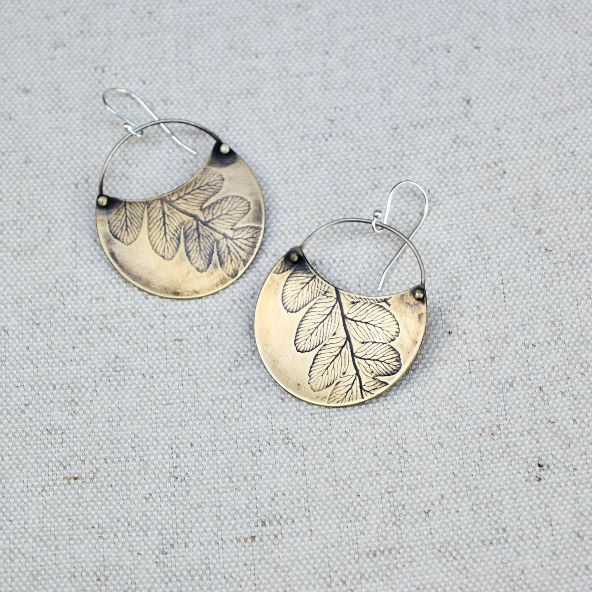 Fern Crescent Earring: Brass/small