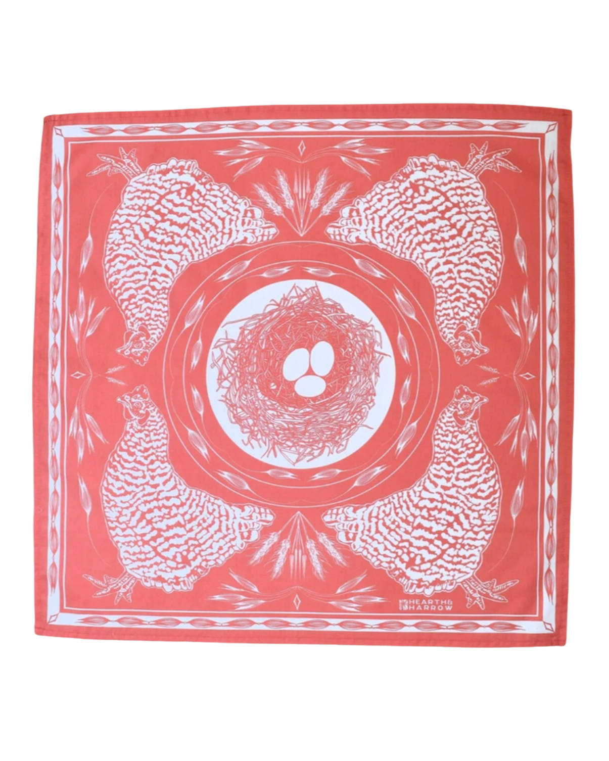 Chicken Hand Screen-Printed 100% Cotton Scarf