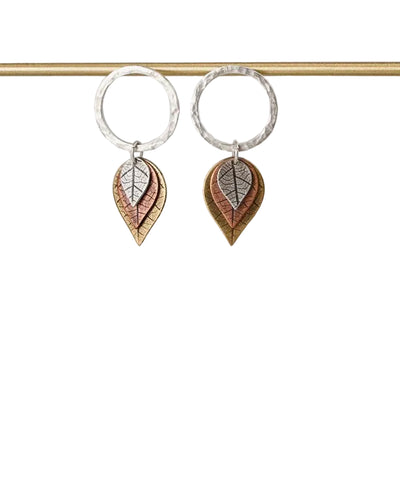Graduated Leaf Dangle Earrings  - Sterling Silver, Brass, copper, Copper