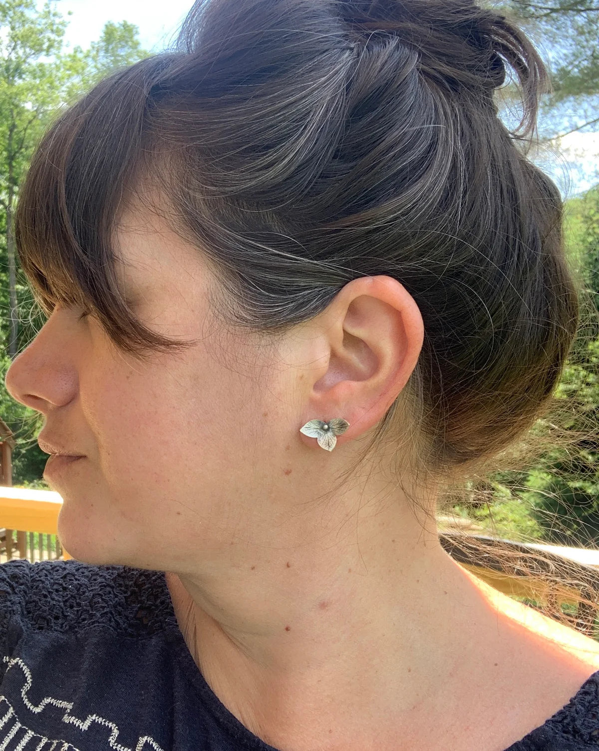 Hydrangea Flower Stud Earrings Sterling Silver