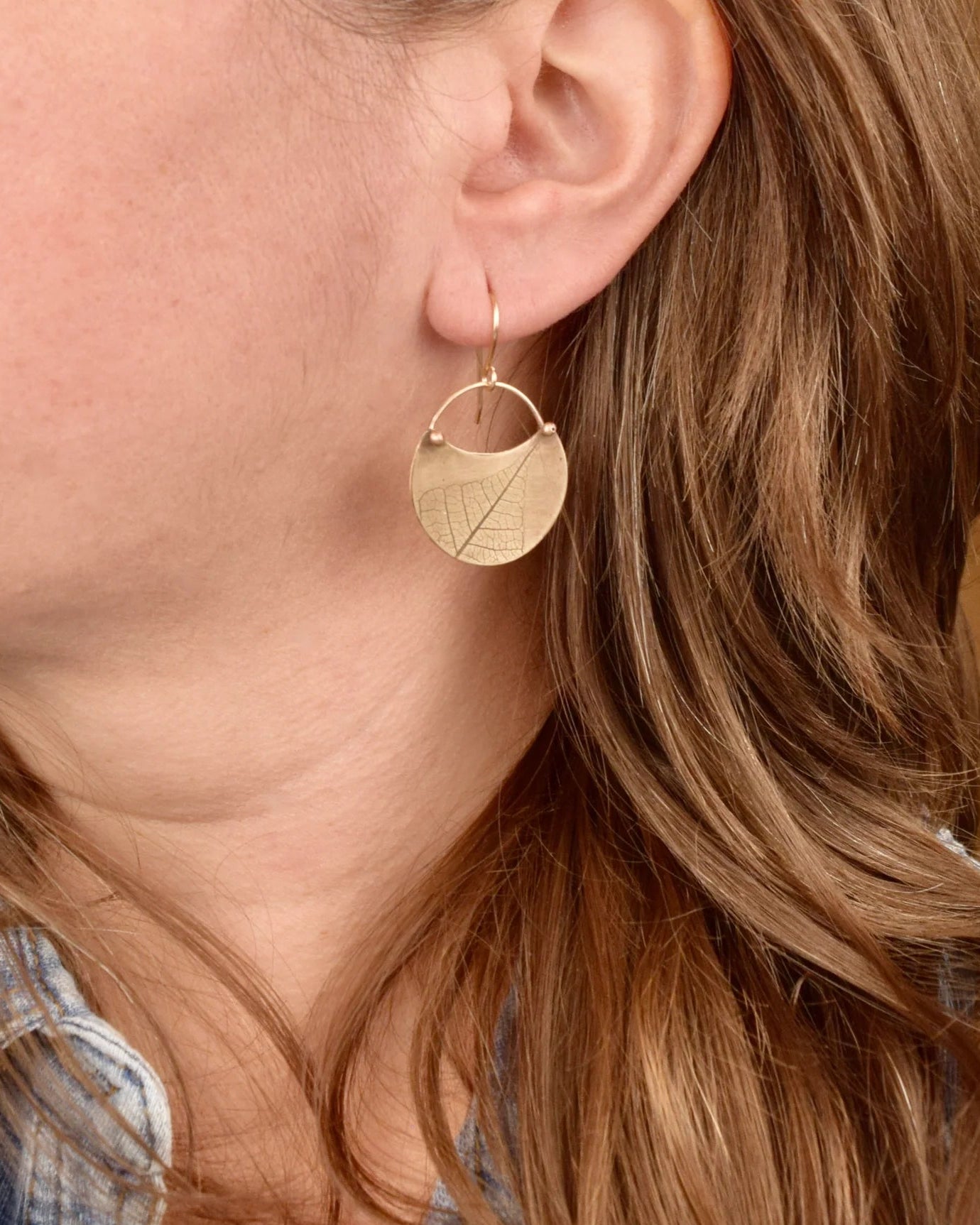 Turning Leaf Crescent Earrings - Brass