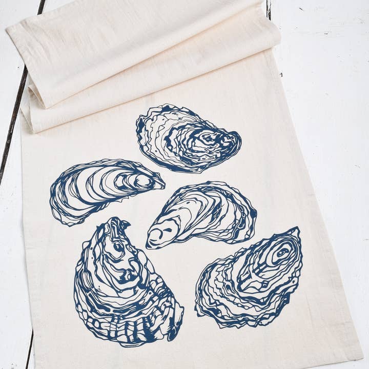 Oyster Hand Screen-Printed 100% Organic Cotton Tea Towels & Napkins