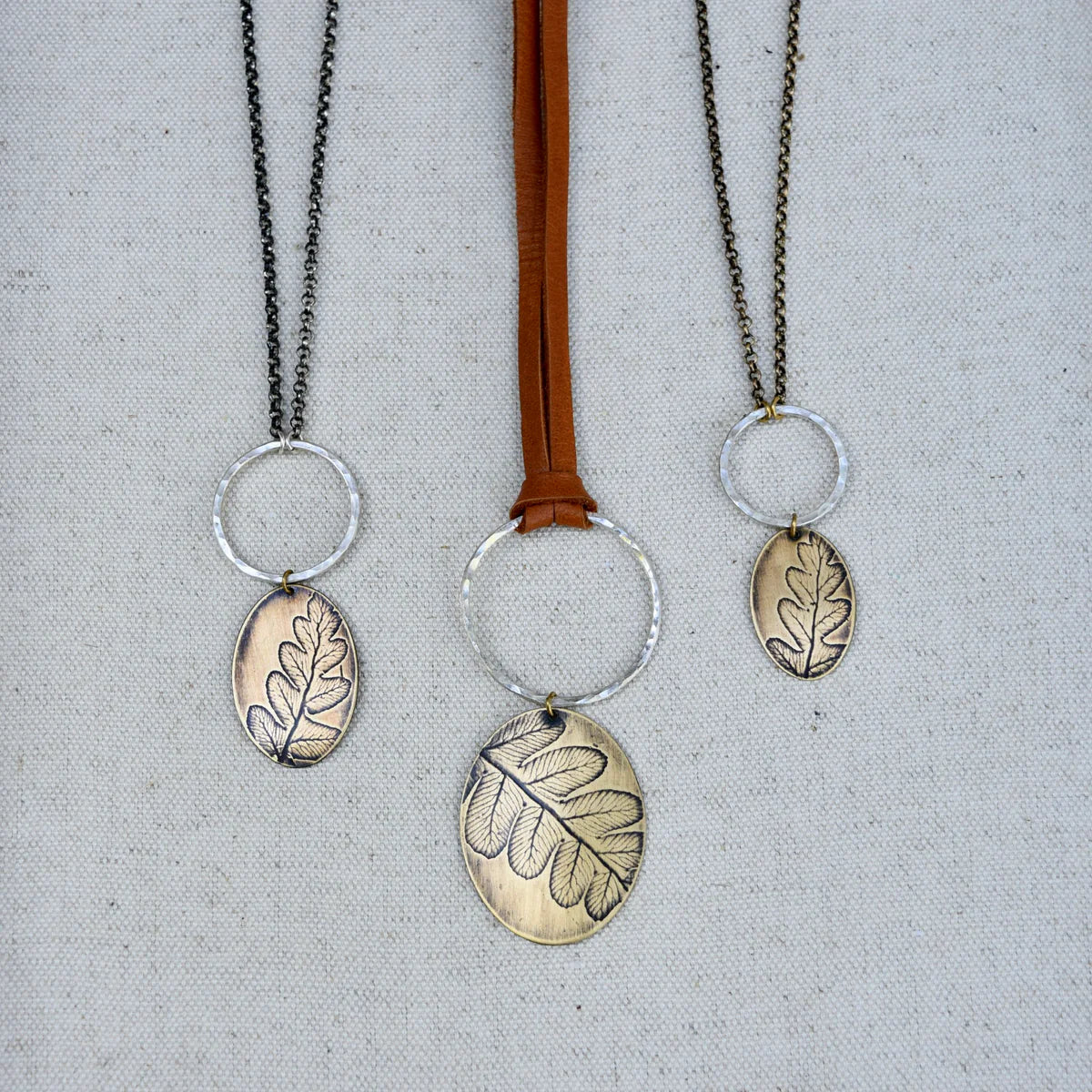 Fern Moon Necklace Brass Pendant & Sterling Silver Chain 18"