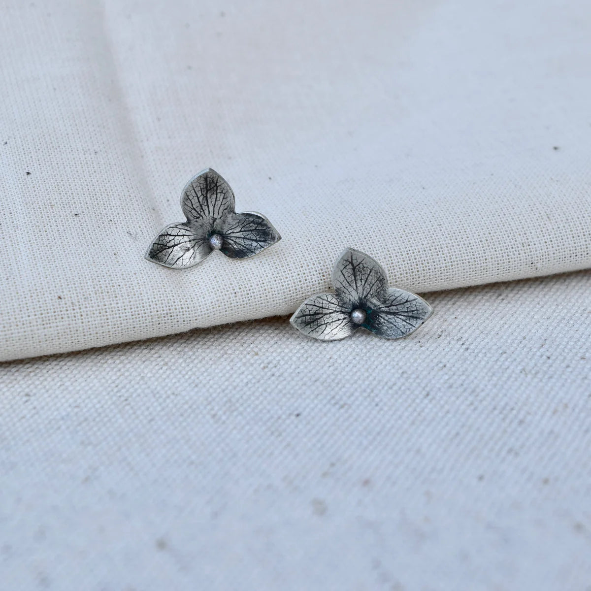 Hydrangea Flower Stud Earrings Sterling Silver