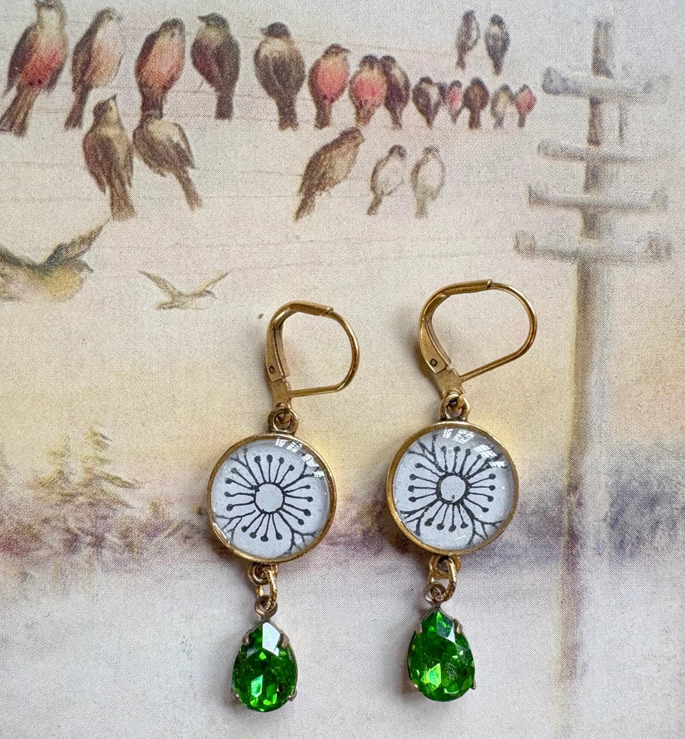 Botanical Illustration Drop Earrings Gold-plated Nickel Free 1"