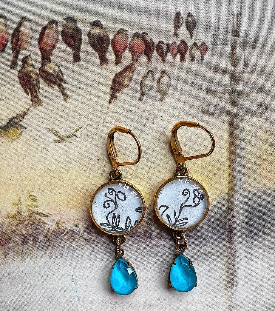 Botanical Illustration Drop Earrings Gold-plated Nickel Free 1"