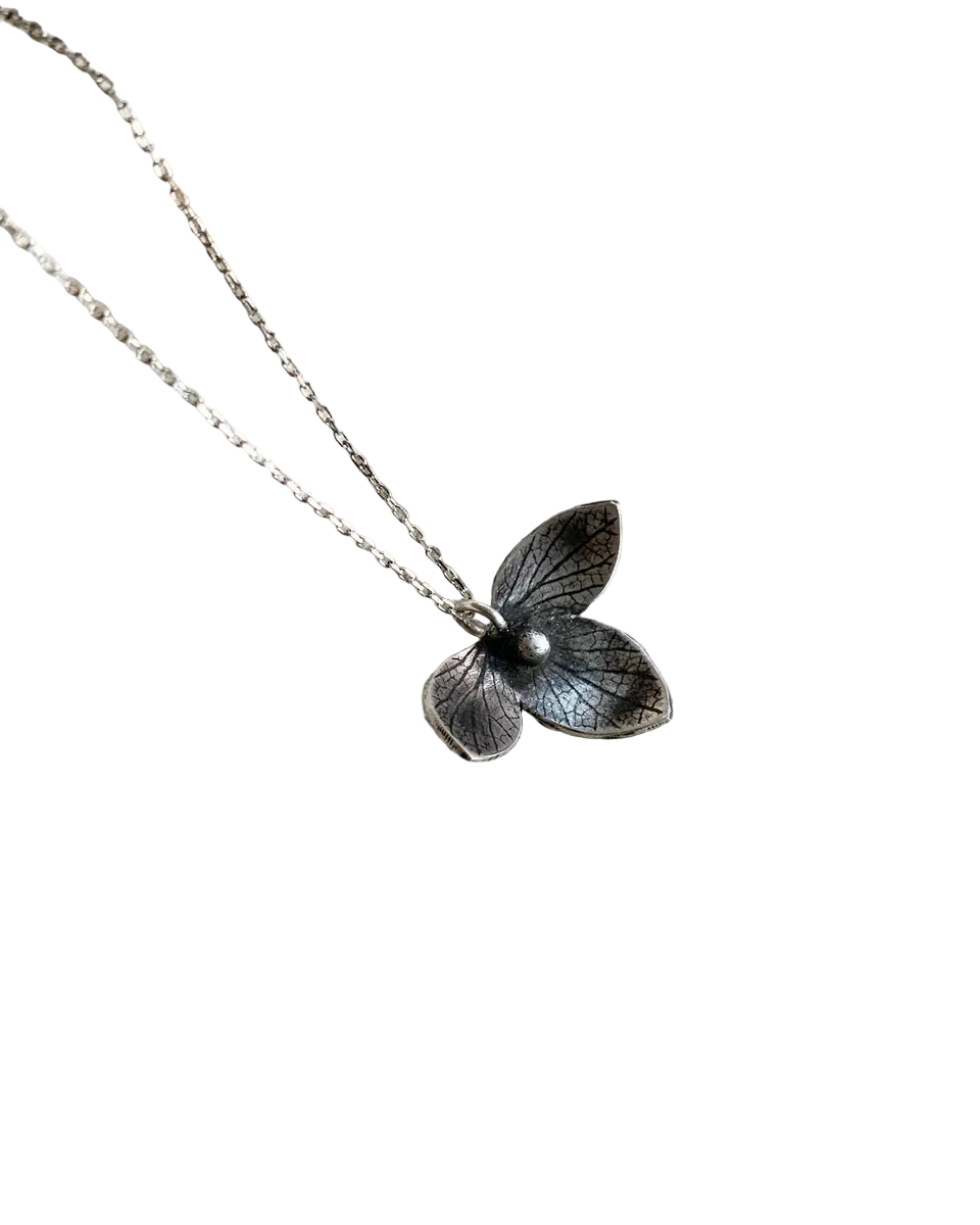 Hydrangea Flower Necklace Sterling Silver