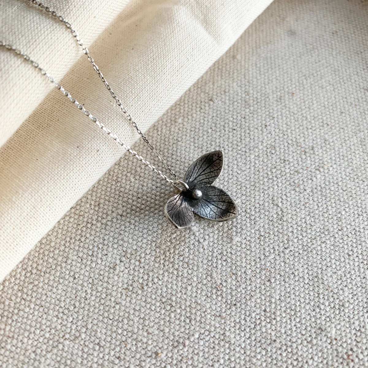 Hydrangea Flower Necklace Sterling Silver