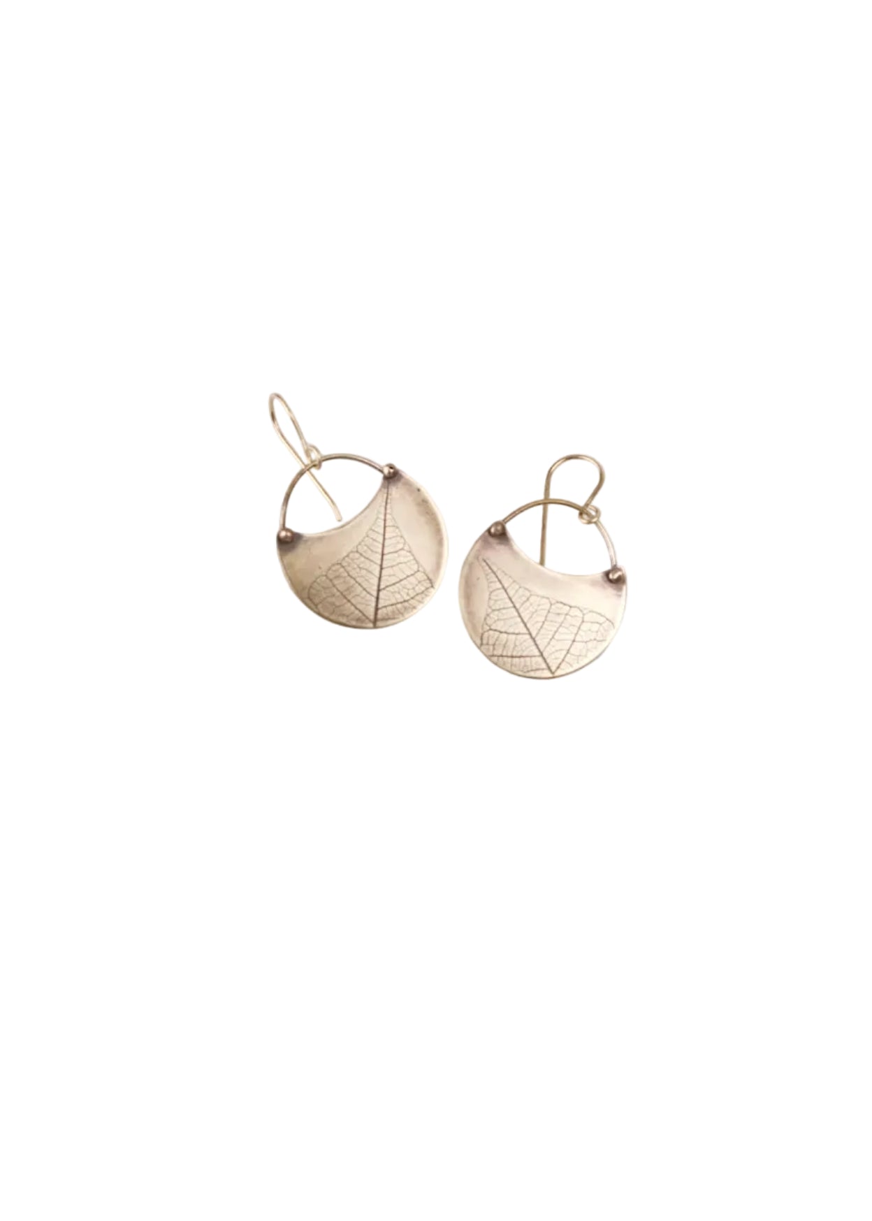 Turning Leaf Crescent Earrings - Brass