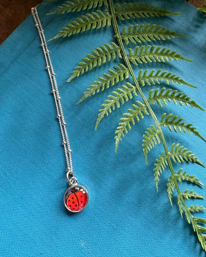 Tiny Silver-Plated Pendant Necklace - Lady Bug 18" Chain