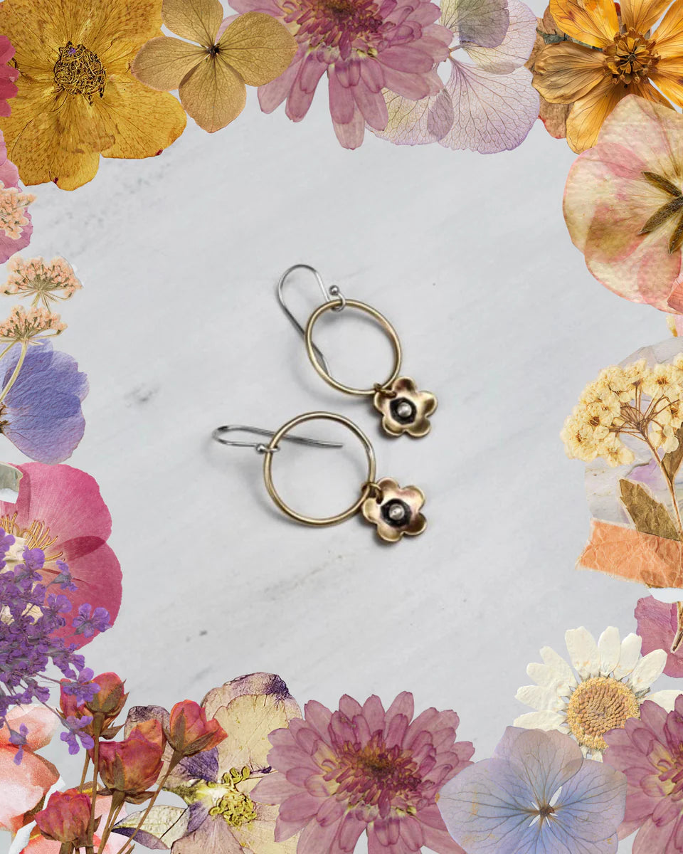 Canyon Blossom Moon Earrings - Brass