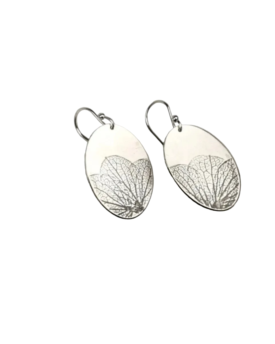 Pressed Hydrangea Ovals - Sterling Silver
