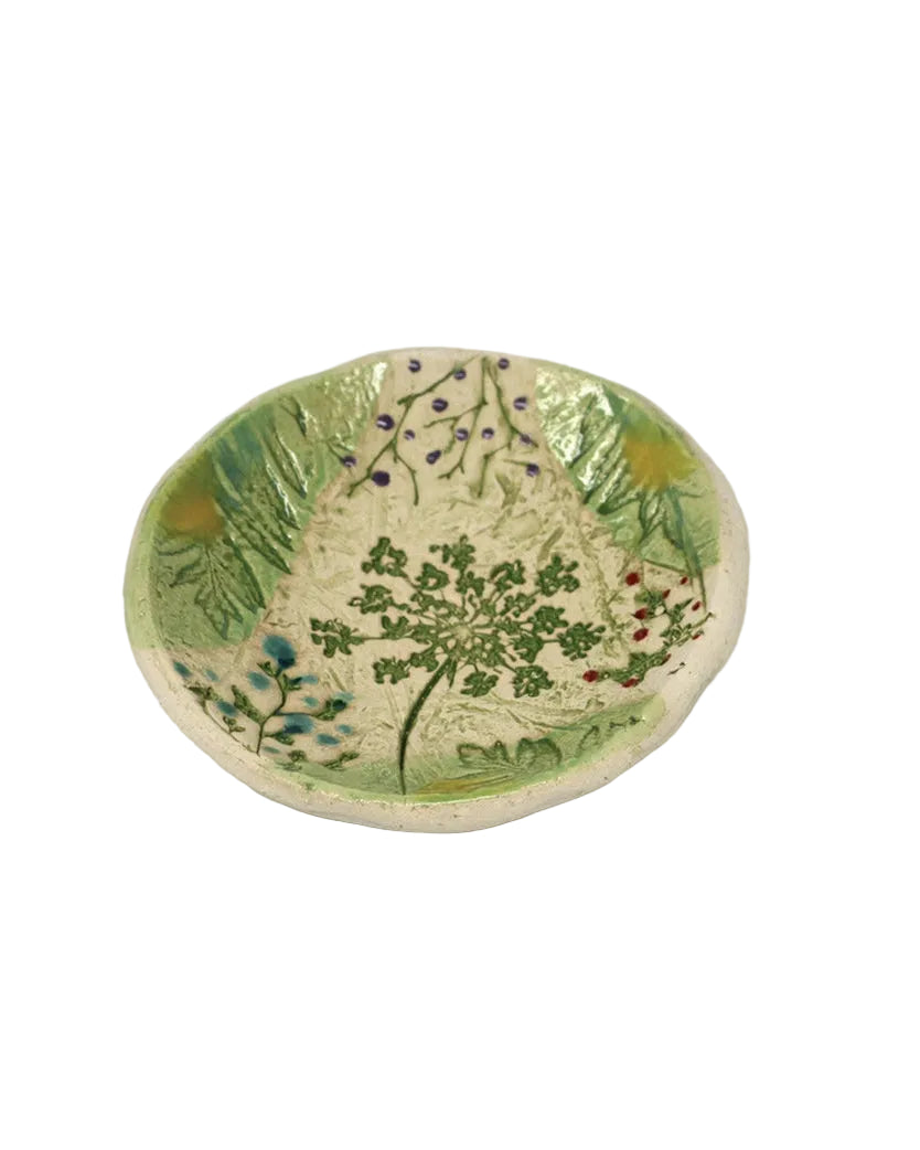 Pottery Dish Bowl - Pressed Flowers