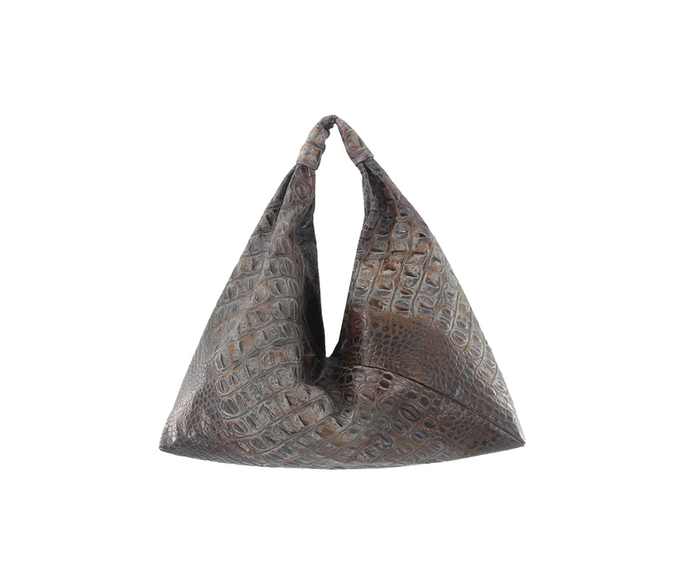 Embossed Crocodile Leather Hobo Bag