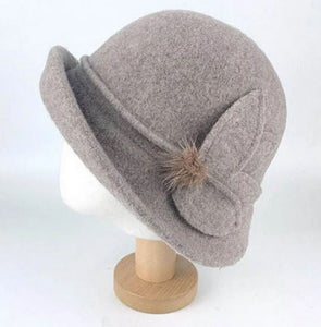 Women's Winter Bungee Bucket Hat Stitched Wool Flower - CH