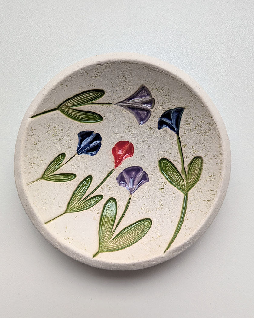 Pottery Dish Bowl - Singing Flowers