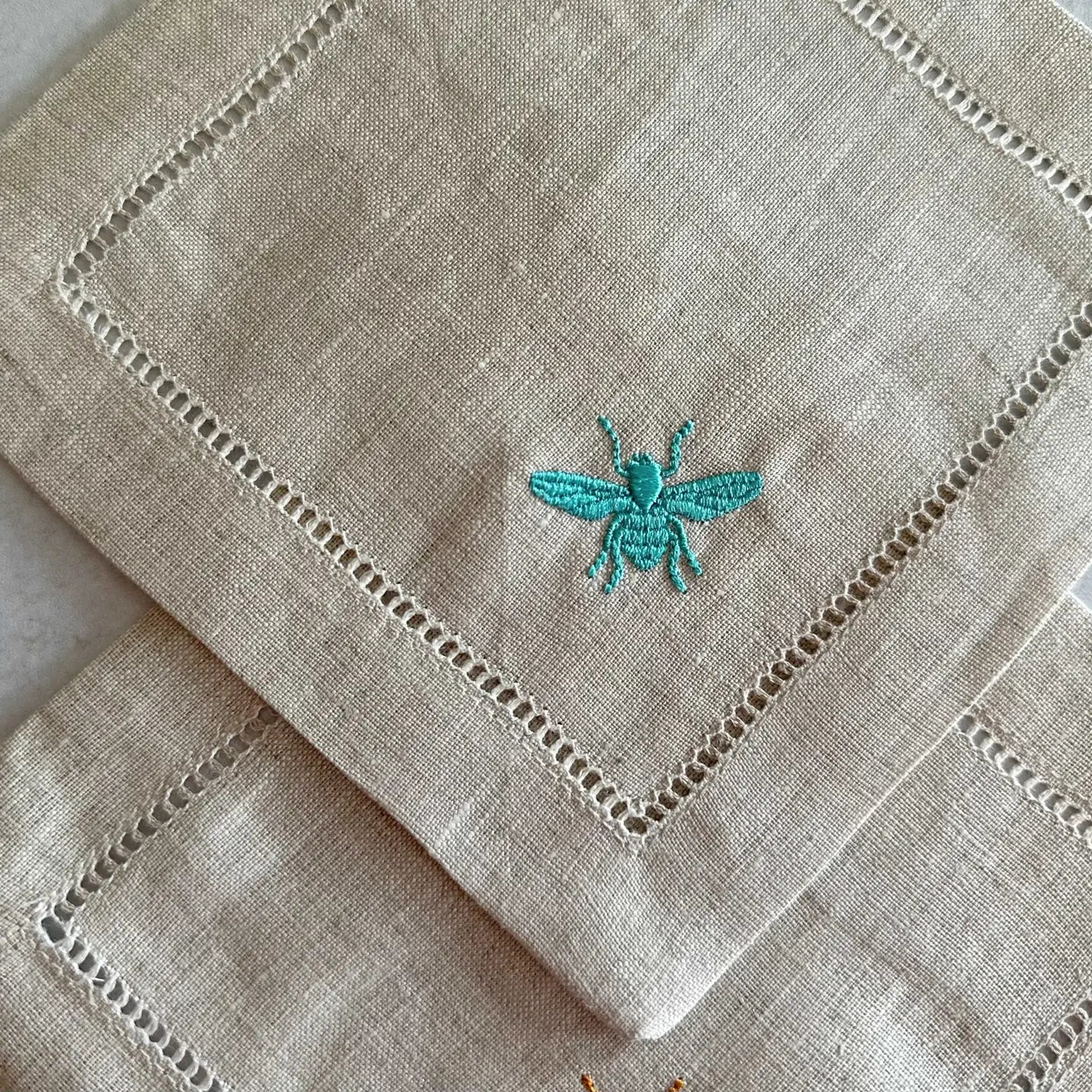 Embroidered Linen Cocktail Coasters, Set of Four | Assorted