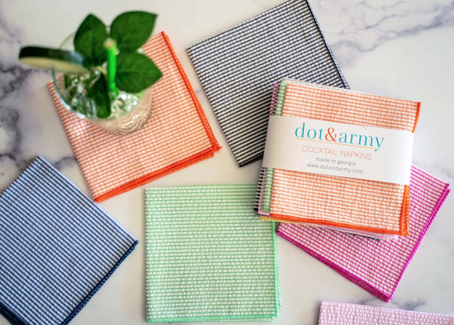 Seersucker Cocktail Napkins, Set of Four
