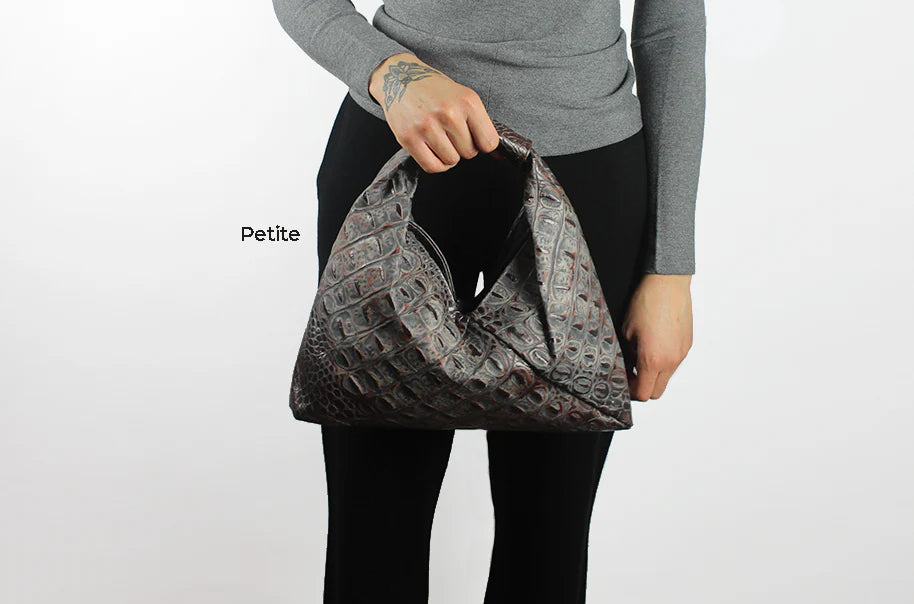 Embossed Crocodile Leather Hobo Bag