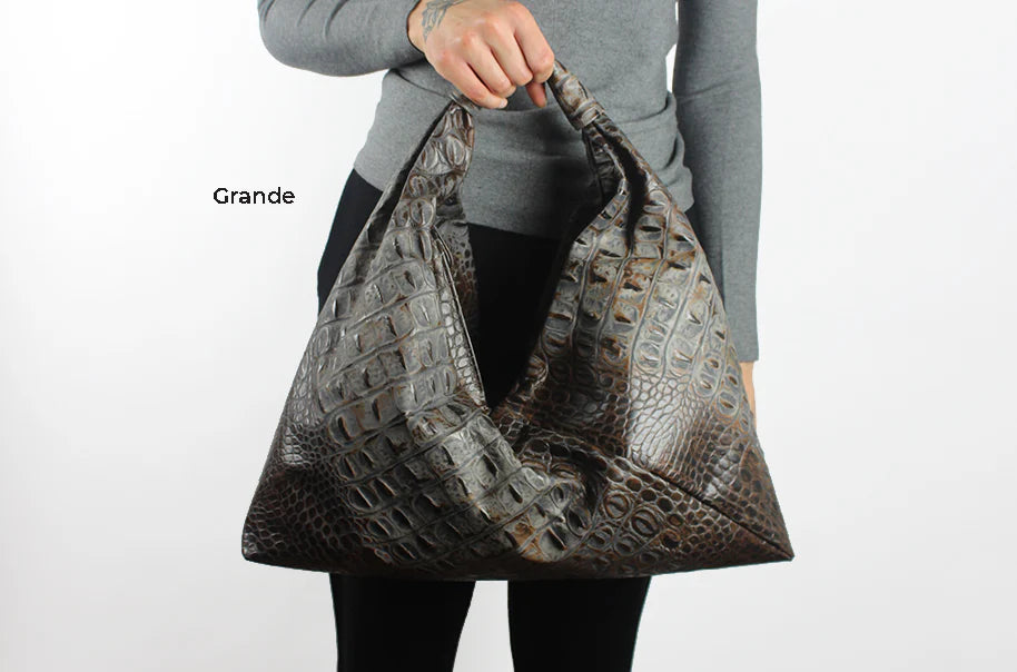 Embossed Crocodile Leather Hobo Bag