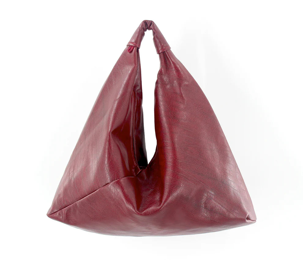 Red Marble Vegan Leather Hobo Bag