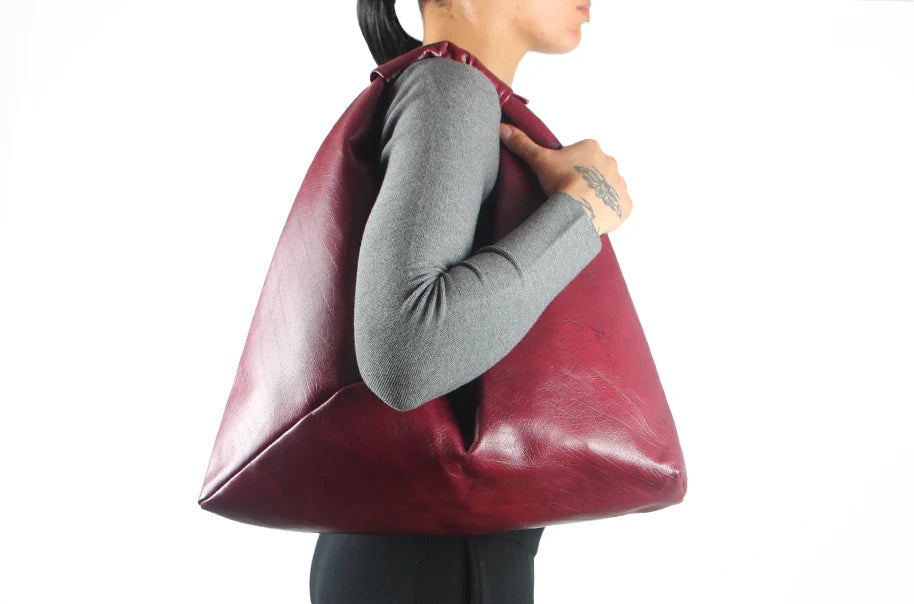 Red Marble Vegan Leather Hobo Bag