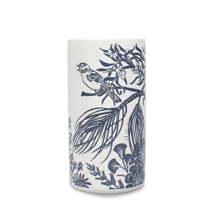 Ceramic Vase Songbird Woodland Navy