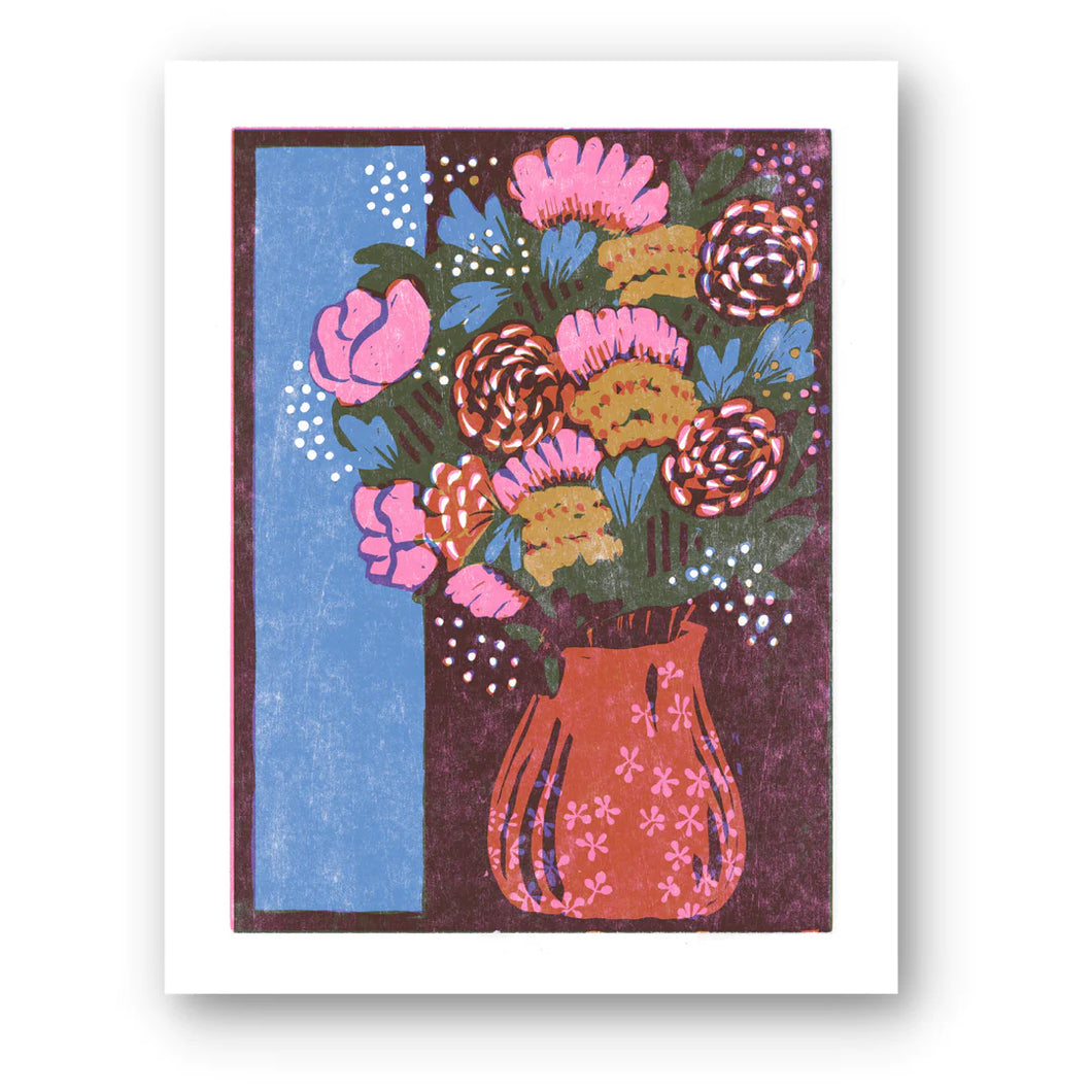 Bouquet With a View Woodblock Print 8x10
