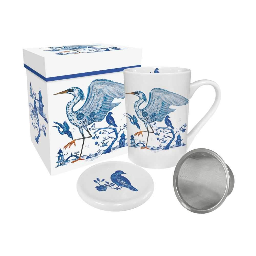 Prince's Egret Tea Mug with Lid and Strainer